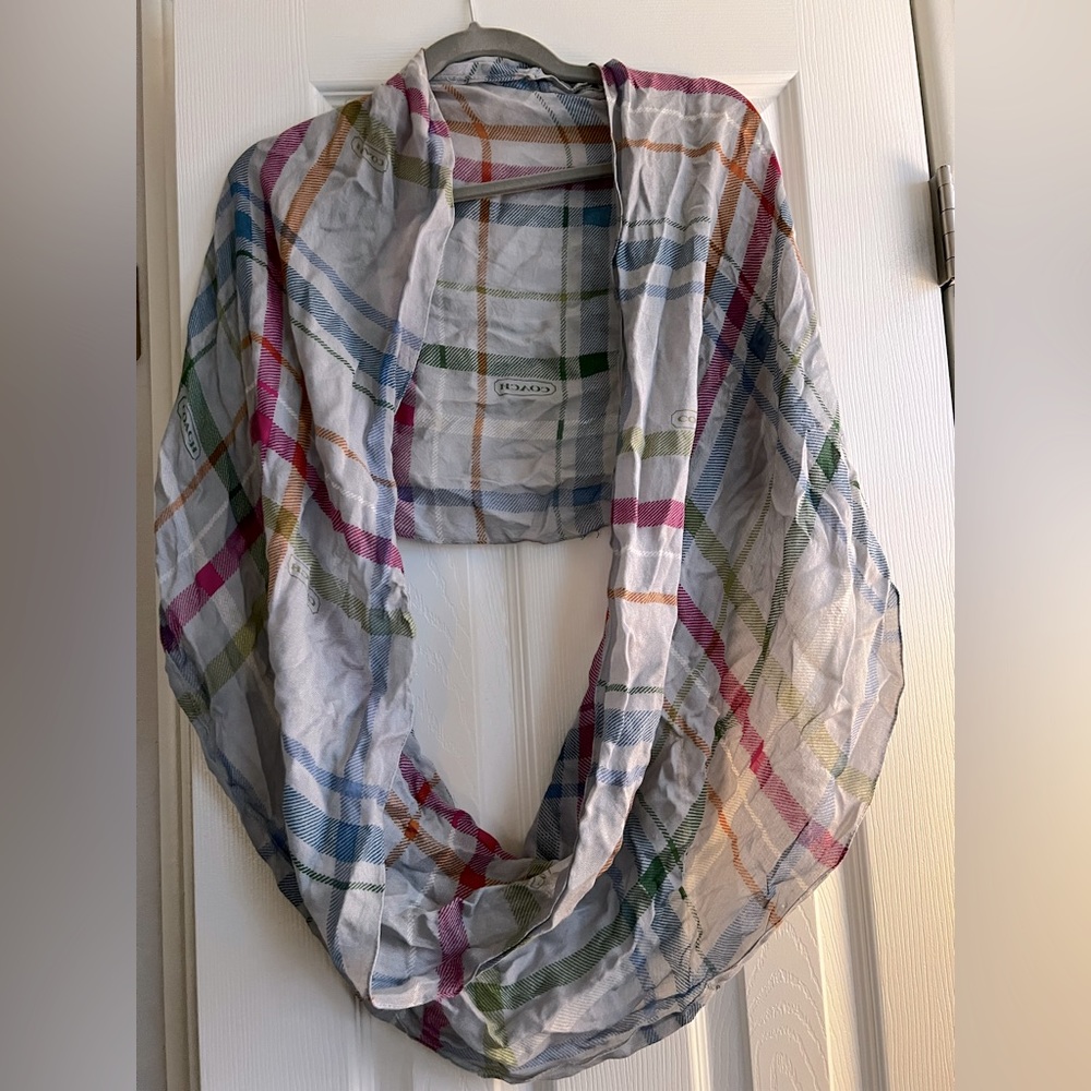Coach tattersall plaid infinity scarf.